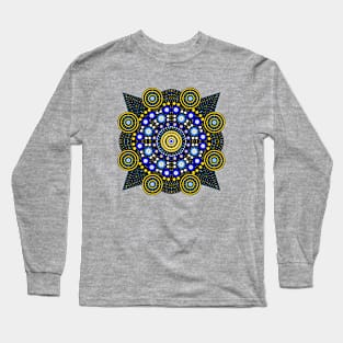 Symmetric Mandala Yellow-Blue-White Long Sleeve T-Shirt